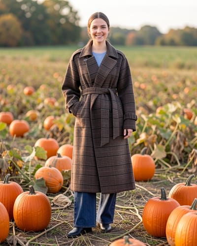 AI-generated model wearing Wool-Blend Plaid Trench Coat