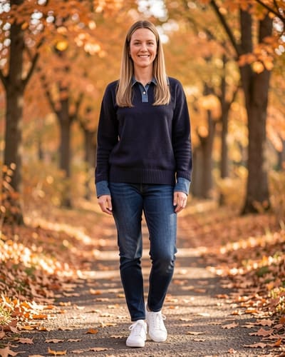 AI-generated model wearing Womens Oversized Sweater Denim Polo Knit Collared Fall Sweater