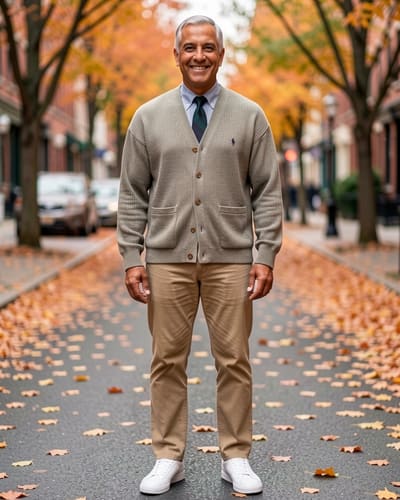 AI-generated model wearing Polo Ralph Lauren Mens Relaxed Fit Textured Cotton Cardigan