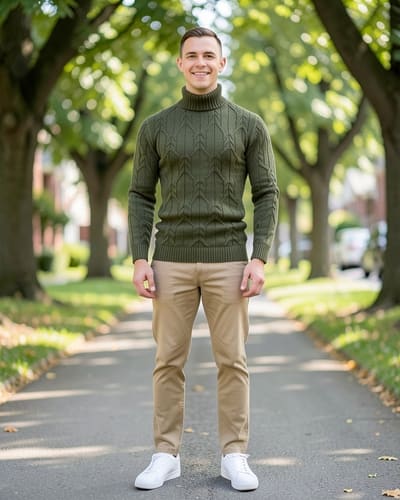 AI-generated model wearing GRACE KARIN Mens Turtleneck Sweaters Cable Knit Twisted Pullover