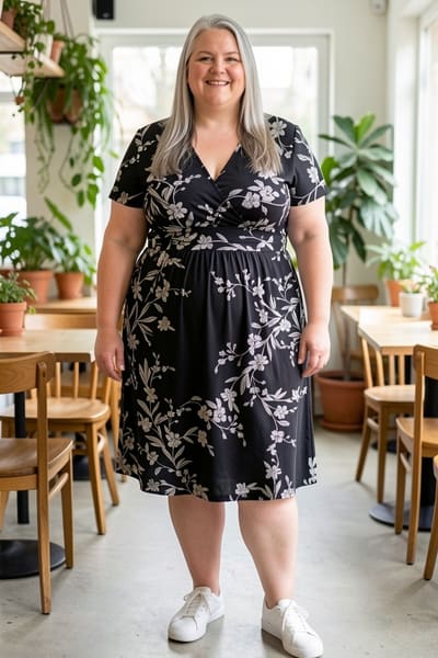 AI-generated model wearing WEACZZY Women's Summer Short Sleeve Casual Dresses V-Neck Floral Party