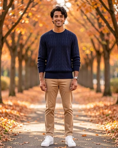 AI-generated model wearing Cable Knit Crewneck Sweater
