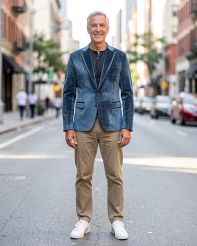 AI-generated model wearing COOFANDY Men's Velvet Blazer One Button Tuxedo Jacket Wedding Blazer Jacket