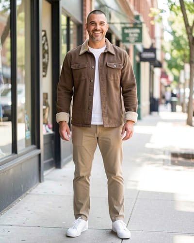AI-generated model wearing Men's Polar Fleece Warm Sherpa Lined Thick Button Down Shirt Jacket