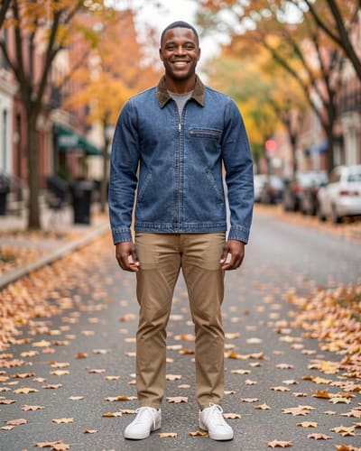 AI-generated model wearing Carhartt Men's Denim Detroit Jacket