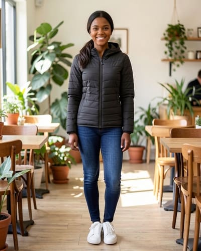 AI-generated model wearing Outdoor Ventures Women's Packable Lightweight Puffer Jacket with Hood