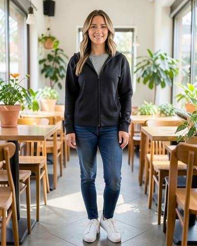 AI-generated model wearing Hanes Women's EcoSmart Fleece Sweatshirt for Women, Soft Midweight - Full-Zip Hoodie, Sweatshirt, or 1/4 Zip