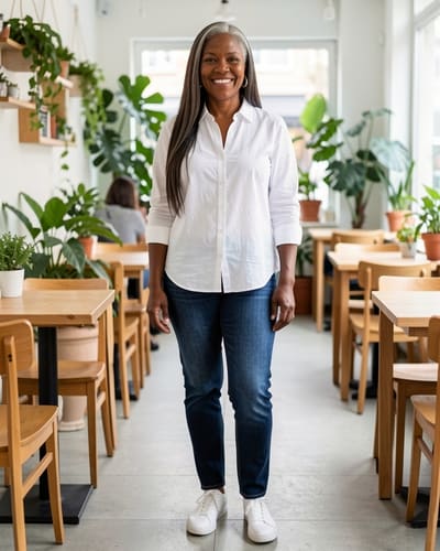 AI-generated model wearing Button Down Shirts for Women Cotton Oxford Shirts Long Sleeve Dress Shirts Collared Blouses Work Casual Solid Tunic Tops