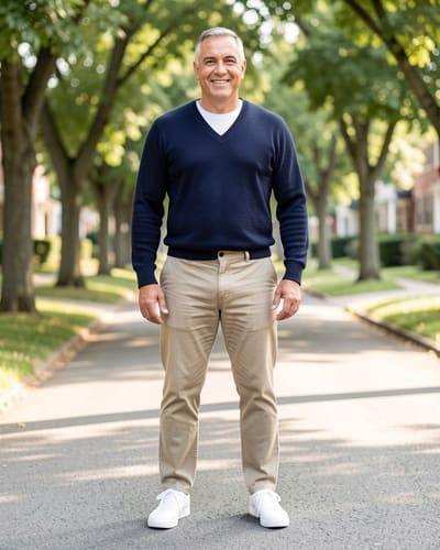 AI-generated model wearing V-neck sweater in ribbed cotton blend