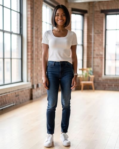 AI-generated model wearing ANRABESS Women Short Sleeve Tops Scoop Neck Ribbed Tee Shirts