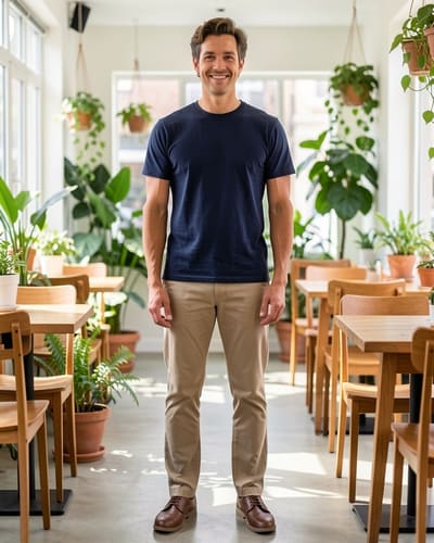 AI-generated model wearing Polo Ralph Lauren Men's Straight-Fit Stretch Chino Pants