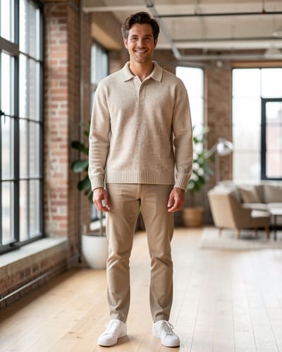 AI-generated model wearing Rugby Sweater Polo