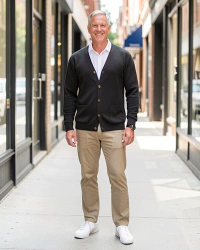 AI-generated model wearing COOFANDY Mens Cardigan V Neck Sweater Lightweight Button Slim Fit Pockets