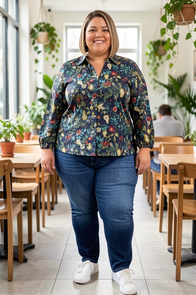 AI-generated model wearing St Johns Bay Womens Split Crew Neck Long Sleeve Blouse