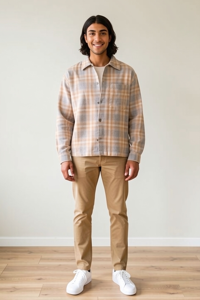 AI-generated model wearing Relaxed Straight-Hem Flannel Shirt