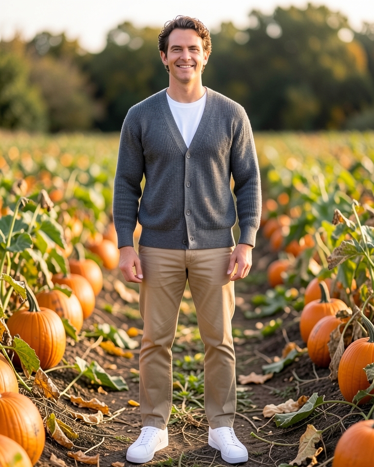 AI-generated model wearing Relaxed Fit Patent Knit Chenille Cardigan