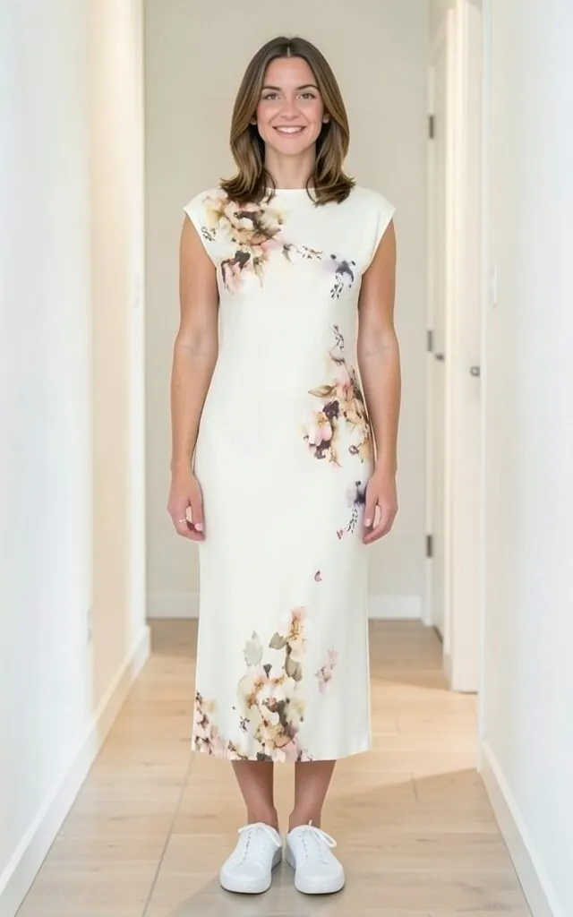 The same model wearing the Maeve Charlette slip dress